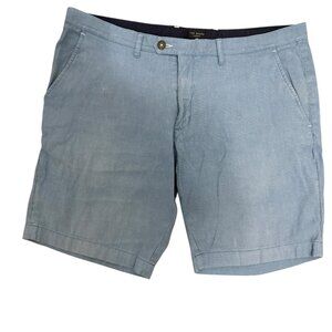 TED BAKER Mens Chino Shorts W38 Flat Front Blue Linen AY15